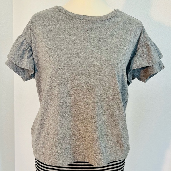 Madewell Tops - MADEWELL RUFFLE LAYER SHORT SLEEVE JERSEY CREW NECK BOX TEE IN HEATHER GRAY